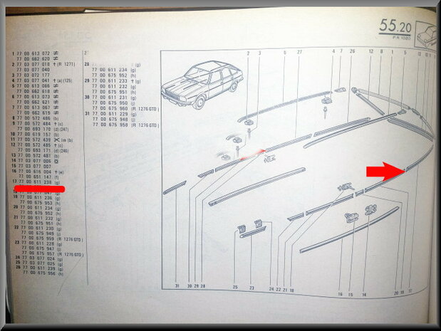 R20 Sierstrip achterscherm links (New Old Stock).