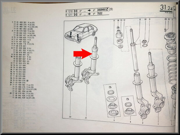 R14 Montant de suspension droit avec amortisseur (New Old Stock).