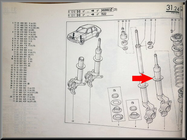 R14 Montant de suspension gauche avec amortisseur (New Old Stock).