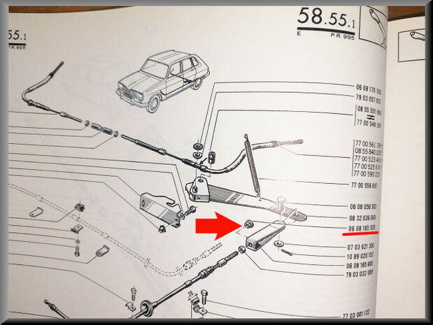 Handbrake cable adjustment screw.