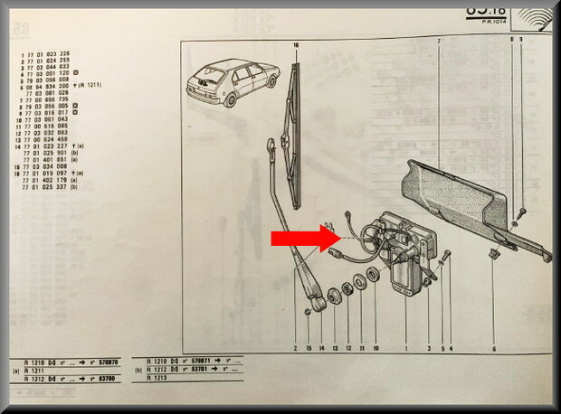 R14: Wiper motor rear Ducellier (New Old Stock).