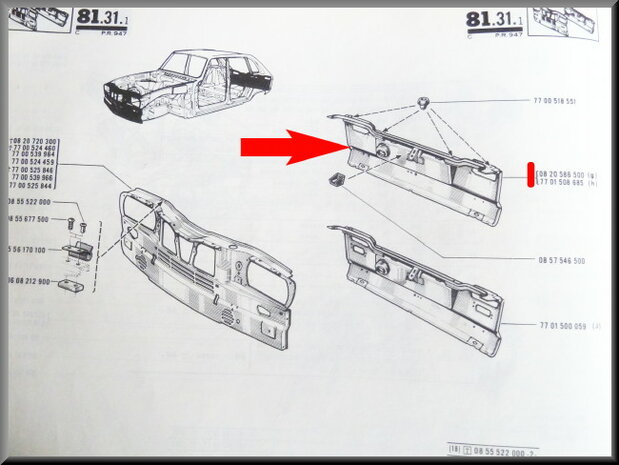 Achterpaneel R16 > 1970 (gebruikt).
