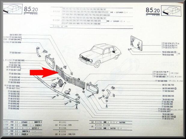 Grill middenstuk R16 TL + TS >1976 (gebruikt).