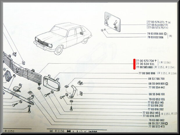 Grill middenstuk R16 TL + TS >1976 (gebruikt).
