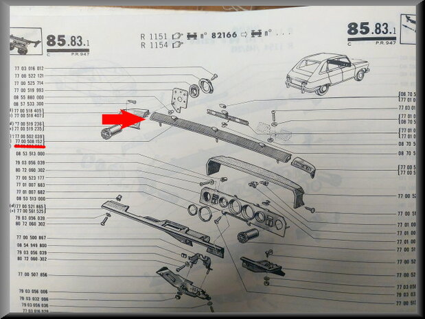 Beluchtingsgrill binnenzijde R16 TS (gebruikt).