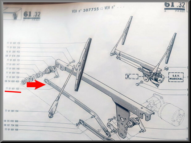 Ruitenwisser arm R16 1150 (New Old Stock).