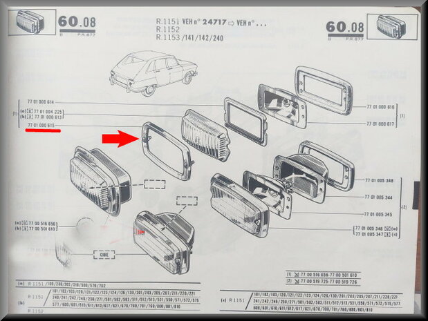 Chroom rand achteruitrijlamp R16 TS 1968-1969 (geel glas, New Old Stock).