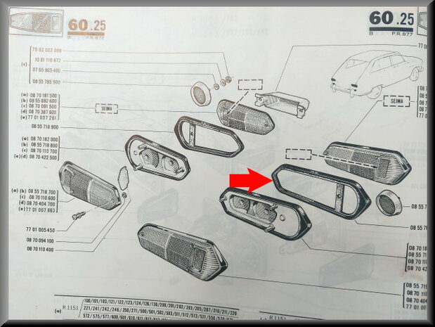 Achterlicht rubber rechts eerste type.