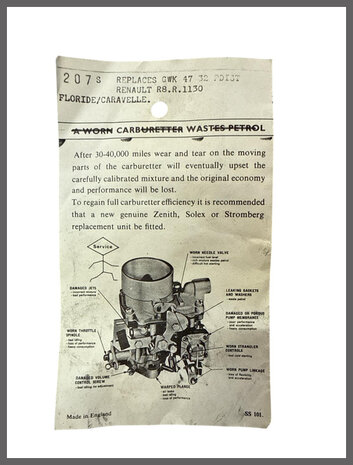 R8 R1130 Floride Caravelle: Carburateur reparatie set (New Old Stock)