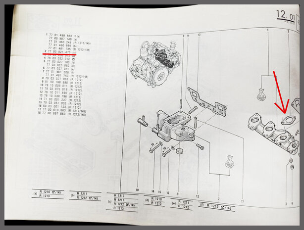 R14: Spruitstuk pakking uitlaat (New Old Stock).