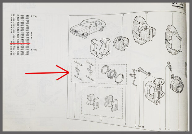 R14: Montage de plaquettes de frein (New Old Stock).