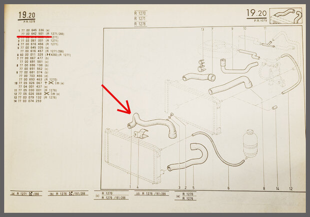 R20-30: Upper radiator hose (New Old Stock).