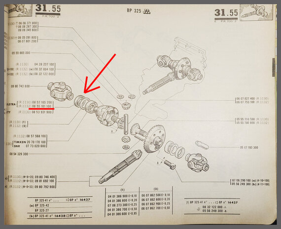 R 4,8,10,Dauphine,Caravelle.: Keerring differentieel (36x52x7,5 mm) (New OId Stock).