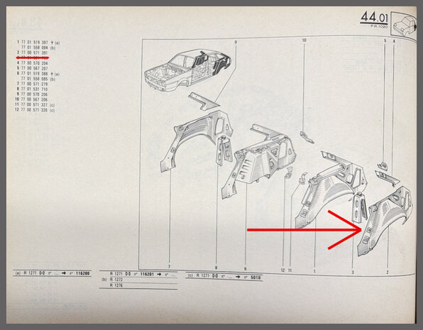 R20-R30 Deel van binnenscherm achterzijde links (New Old Stock).