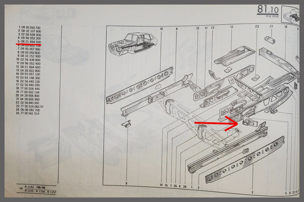 Chassis plaat links achter (New Old Stock).