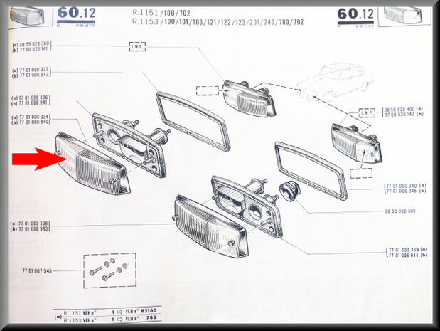 Knipperlicht glas rechts (wit met chroomrand) (New Old Stock).