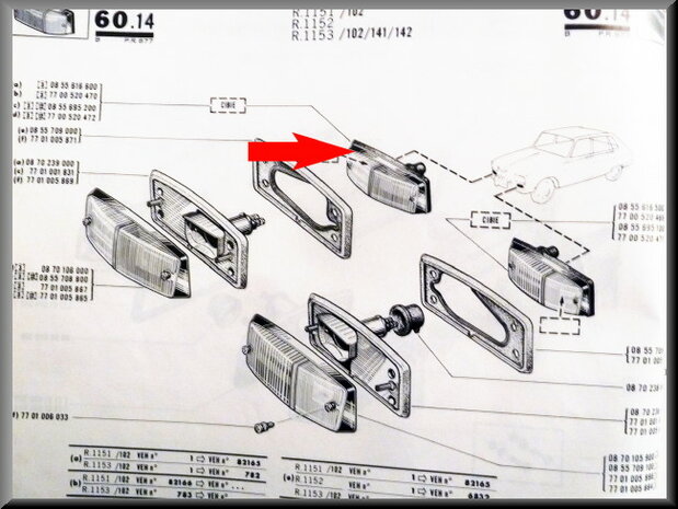 Knipperlicht rechts (Wit) (New Old Stock).