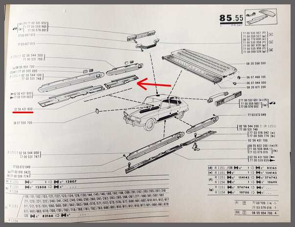 Dorpellijst rechts achter (New Old Stock).