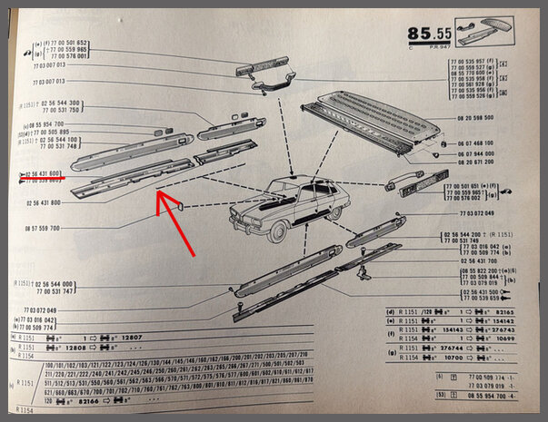 Dorpellijst rechts voor (New Old Stock).
