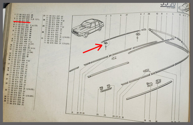 R18,20,30: Clip daklijst (New Old Stock).