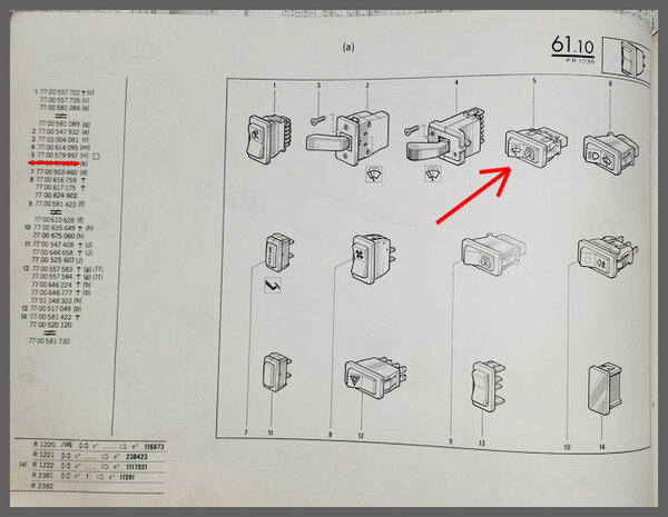 R4,5: Tuimelschakelaar achterruitwisser (New Old Stock).