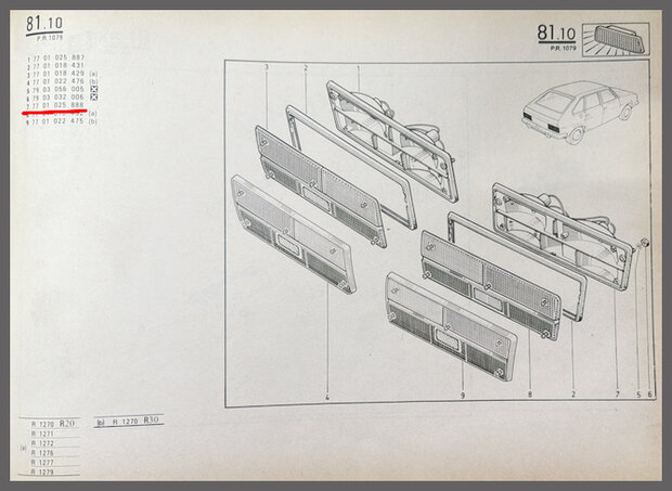 R20 Feu arri&egrave;re gauche (New Old Stock).