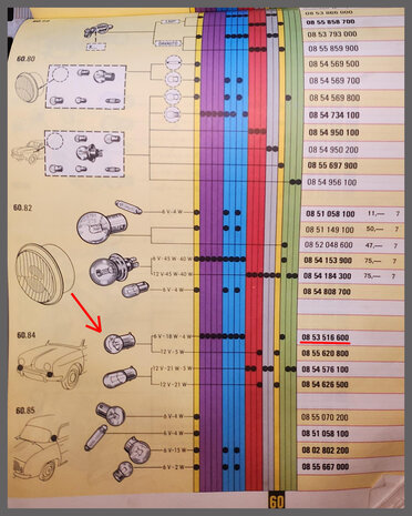 Lampje, diverse functies (6 VOLT  40/45 Watt BA 20 D) (New Old Stock).