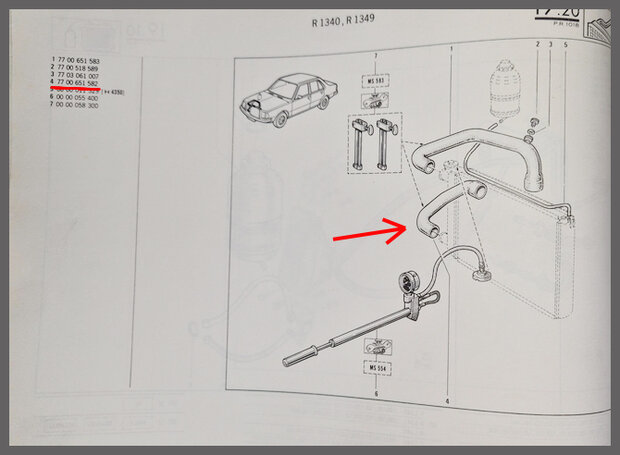 Renault 18: Onderste radiateurslang (New Old Stock). 