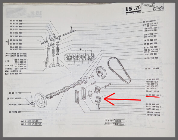 R 4,5,6: Distributie kettingspanner (New Old Stock).