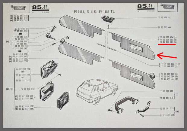 Renault 6: Pare-soleil droit avec r&eacute;troviseur (New Old Stock).