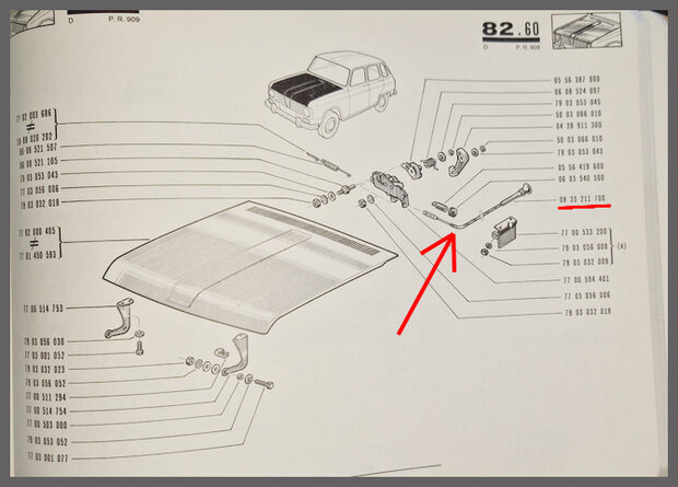 Renault 6: C&acirc;ble de capot (New Old Stock).