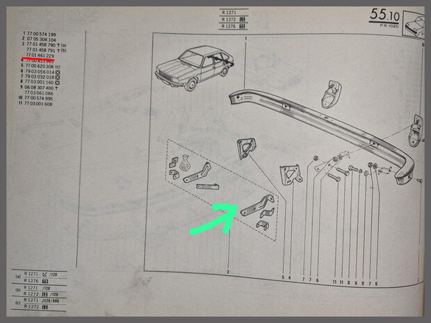 Renault 20: Bumpersteun achterzijde links (New Old Stock).