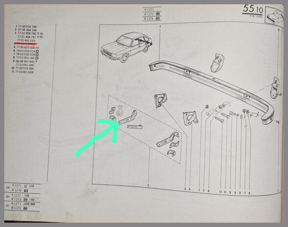 Renault 20: Bumpersteun achterzijde rechts (New Old Stock).