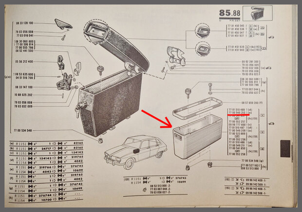Bak midden console, grijs (New Old Stock).