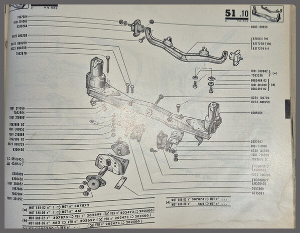 Renault 8-10, Caravelle: Motorsteun rechts (New Old Stock).