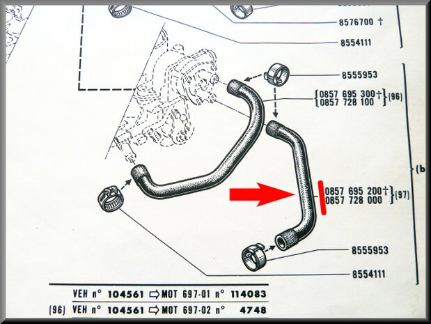 Durite pour circuit de refroidissement de pied de carburateur R16 L.