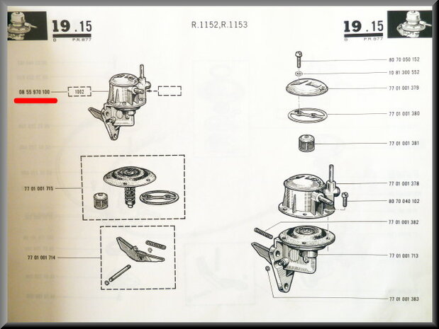 Pompe à essence R16 L et TL (2 raccords).