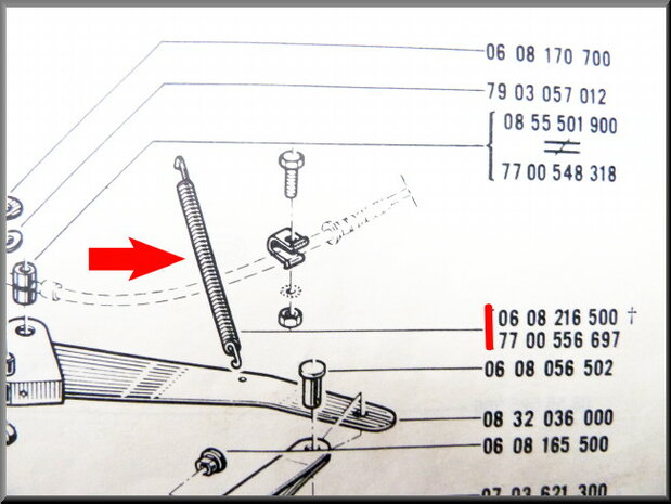 Spring for the parking brake reversing lever.