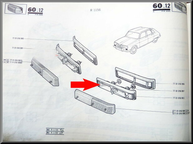 Clignotant avant gauche avec joint R16 TX.