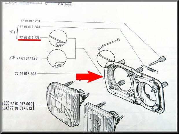 Koplamp frame rechts R16 TX 1973-1975.