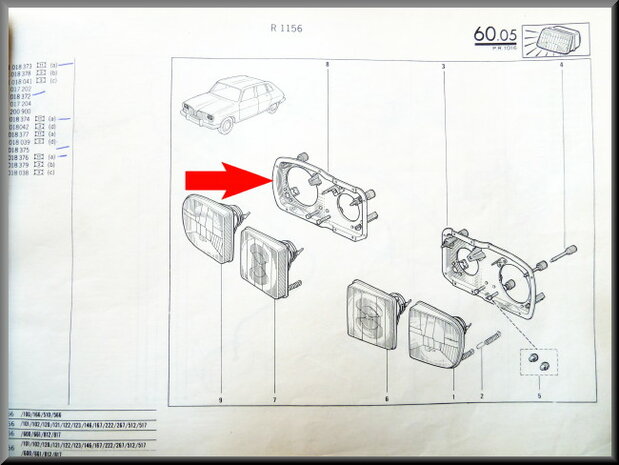 Headlight frame right R16 TX >1975.