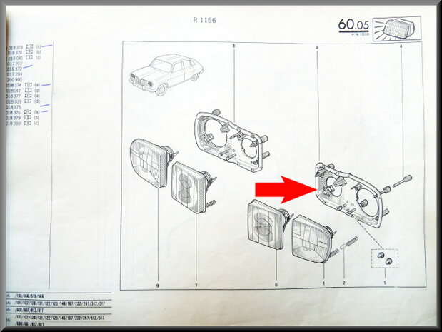 Headlight frame left R16 TX >1975.