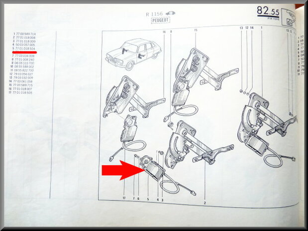 Moteur de lève-vitre électrique pour Peugeot 504 et R16 TX.