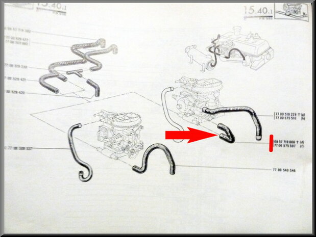 Cooling hose carburetor and choke.