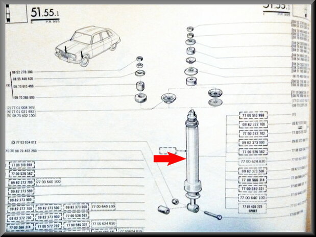 Schokdempers  (RECORD)voorzijde Renault 16 1964-1981.