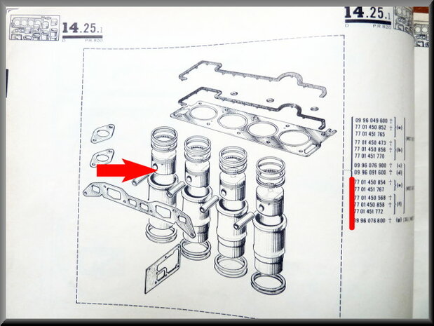 Chemises et pistons R16 L (82,5 mm). 