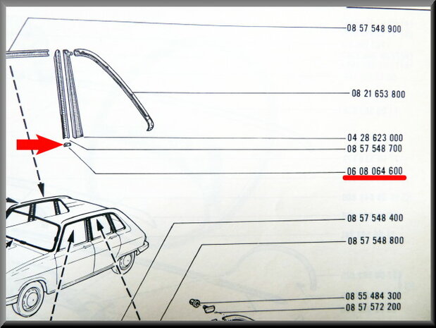 Chrome strip clip for the rear door on the right (next C-Pillar). Used.