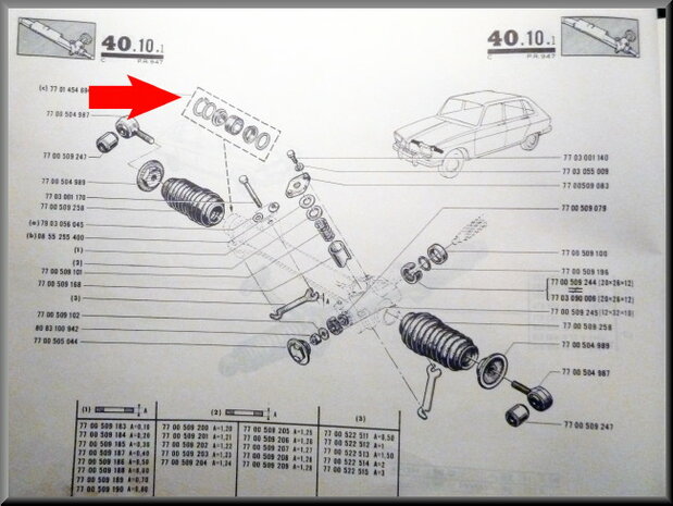 Gear rack guide repair set 24 mm