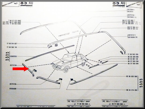 Bonnet trim right R16 < 1974 (used).