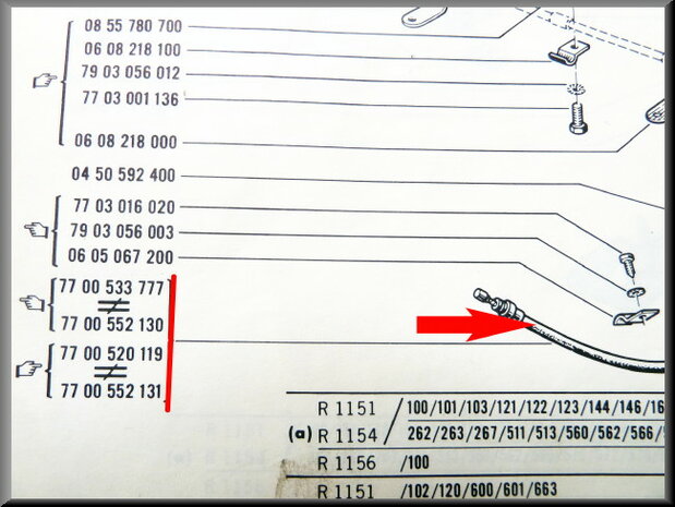 Handbrake cable for the handbrake on the right of the steering wheel. All types exept  R1150.